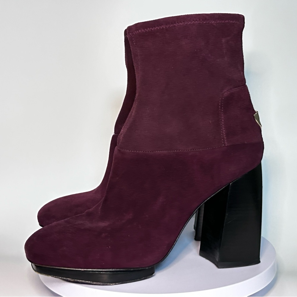 Tory Burch Suede Platform Block Heel Ankle Boots Burgundy Size 8 EUC